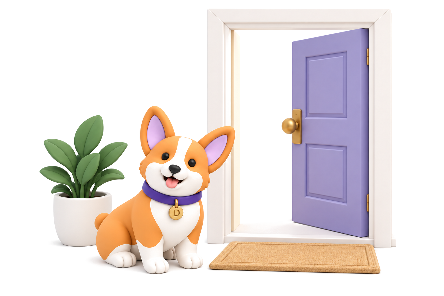 Diego sitting beside a complete open lavender doorway